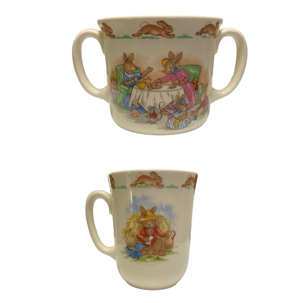 Vintage Bunnykins Royal Doulton Double Handle Learner Cup and Mug